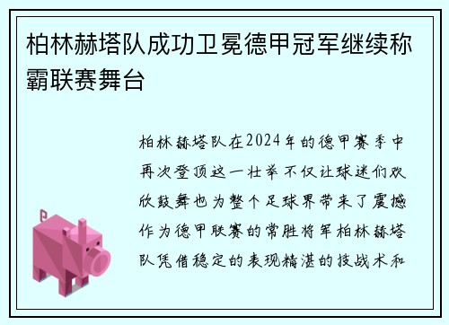 柏林赫塔队成功卫冕德甲冠军继续称霸联赛舞台